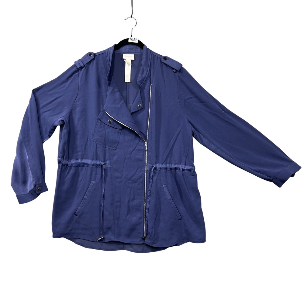 Chico's Moto Jacket Womens 3 Blue‎ Lightweight Anorak Utility Drawstring